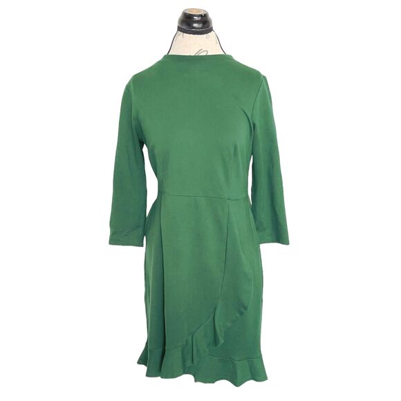 J. Jill Dresses & Skirts - J. Jill Ponte Womens Dress Size Small Green Knit Ruffle Office Work Wear Career